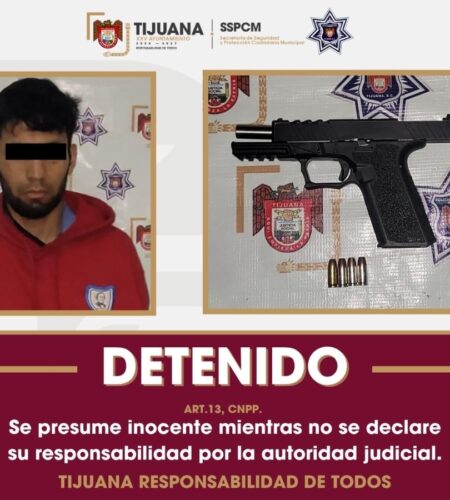Detienen a hombre en Tijuana cuando intentaba escapar tras arrojar arma de fuego
