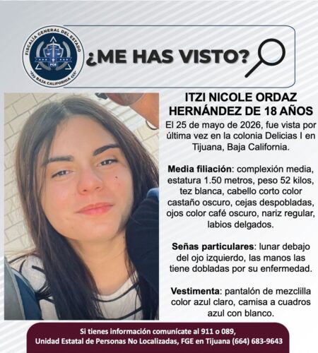 Desaparece joven diagnosticada con parálisis cerebral en Tijuana