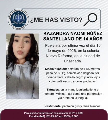 Piden ayuden para localizar a adolescente de 14 años