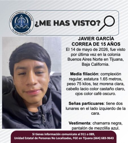Desaparece menor de 15 años en Tijuana