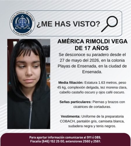Buscan a América Rimoldi Vega, adolescente desaparecida en Ensenada
