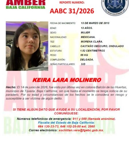 Activan Alerta Amber en Baja California por desaparición de menor en Tijuana