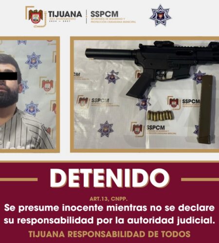 Detienen a hombre armado tras pleito conyugal en Tijuana