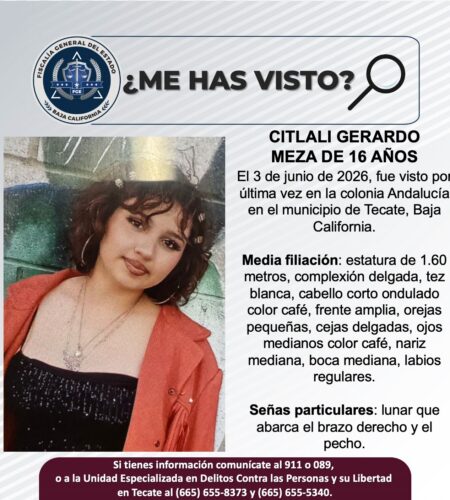 Buscan a Citlali Meza, de 16 años desaparecida Tecate