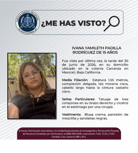 Busca la Fiscalía a menor desaparecida en Mexicali
