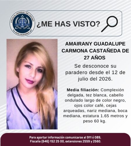 Fiscalía de Ensenada busca a joven desaparecida