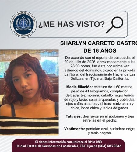 Buscan a Sharlyn Carreto Castro, de 16 años, en Tijuana