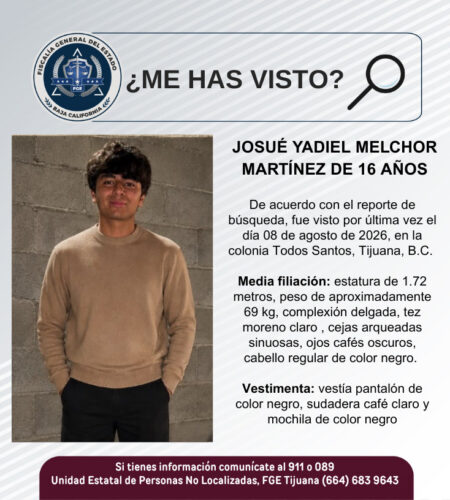 Fiscalía solicita ayuda para localizar a joven desaparecido en Tijuana