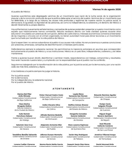 Marina del Pilar y gobernadores de la 4T rechazan injerencia extranjera