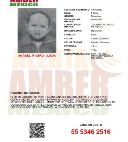 Activan Alerta Amber para buscar a niña de 5 años en Baja California y CDMX