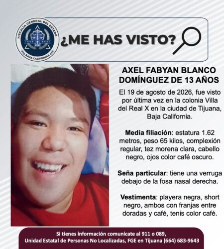 Menor de 13 años desaparecido en Tijuana