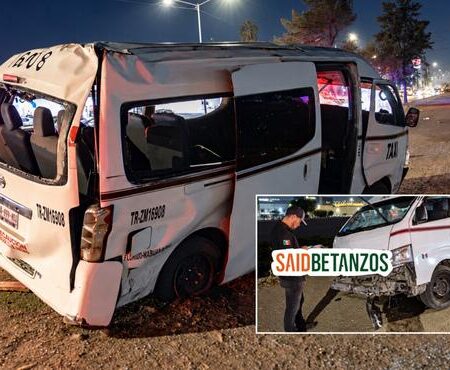 Vuelca taxi de ruta y deja ocho pasajeros lesionados