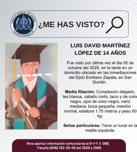 Buscan a adolescente de 14 años desaparecido en San Quintín