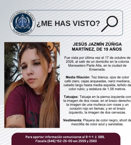 Buscan a joven de 19 años desaparecida en Maneadero