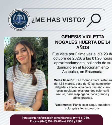 Fiscalía solicita apoyo para localizar a adolescente de 14 años en Ensenada